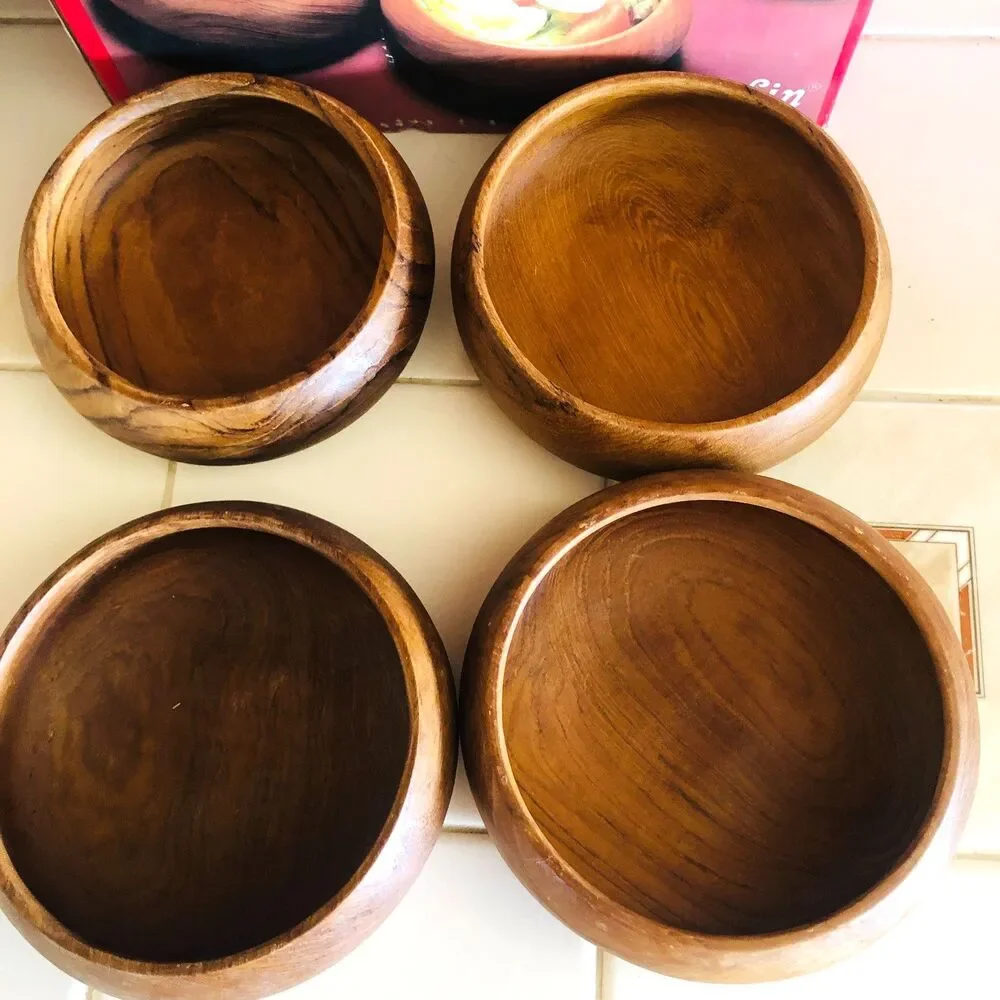 Vintage Dolphin Teak Wood Salad Bowl Set 7 Pc Mid Century Modern Thailand